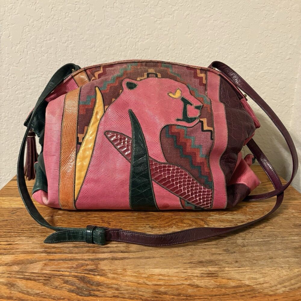 Sharif Pink Multicolor Appliqué Leather Shoulder Bag